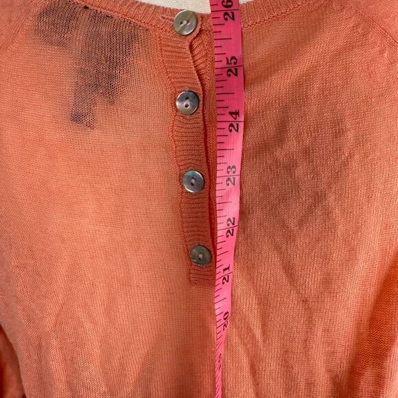 Sheer Peach Linen Blend Sweater w/ Back Buttons Chic Layering - Picture 12 of 16